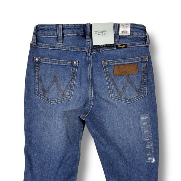 Wrangler Womens Retro High Rise Flare Denim Jeans Dark Blue Stretch Trumpet - Picture 14 of 14